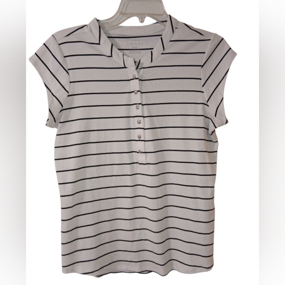 Calvin Klein Ivory and Black Striped Shirt NWOT